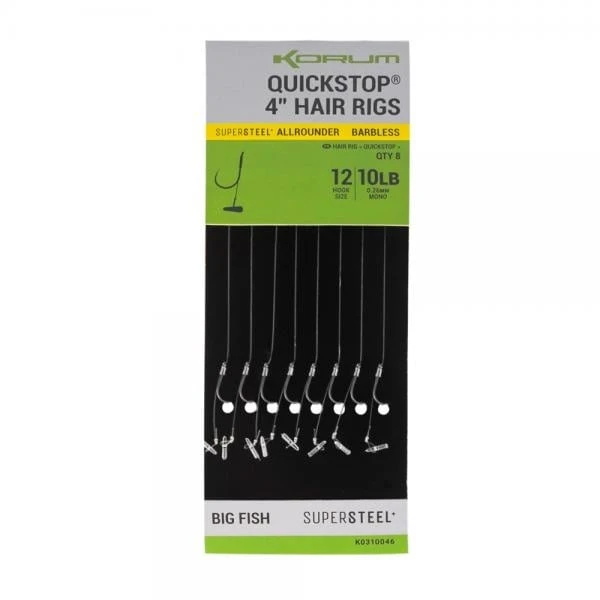 Supersteel Big Fish Quickstop 4” Hair Rigs Barbless 2 Supersteel Big Fish Quickstop 4” Hair Rigs Barbless - Afbeelding 2